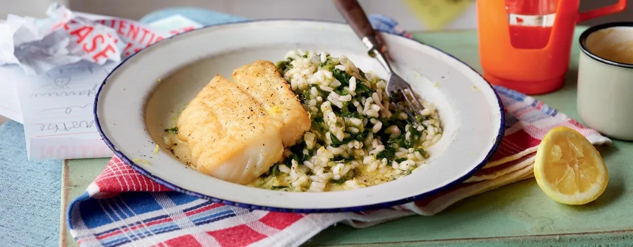 DKL - Filet de poisson à la poêle et son risotto aux épinards