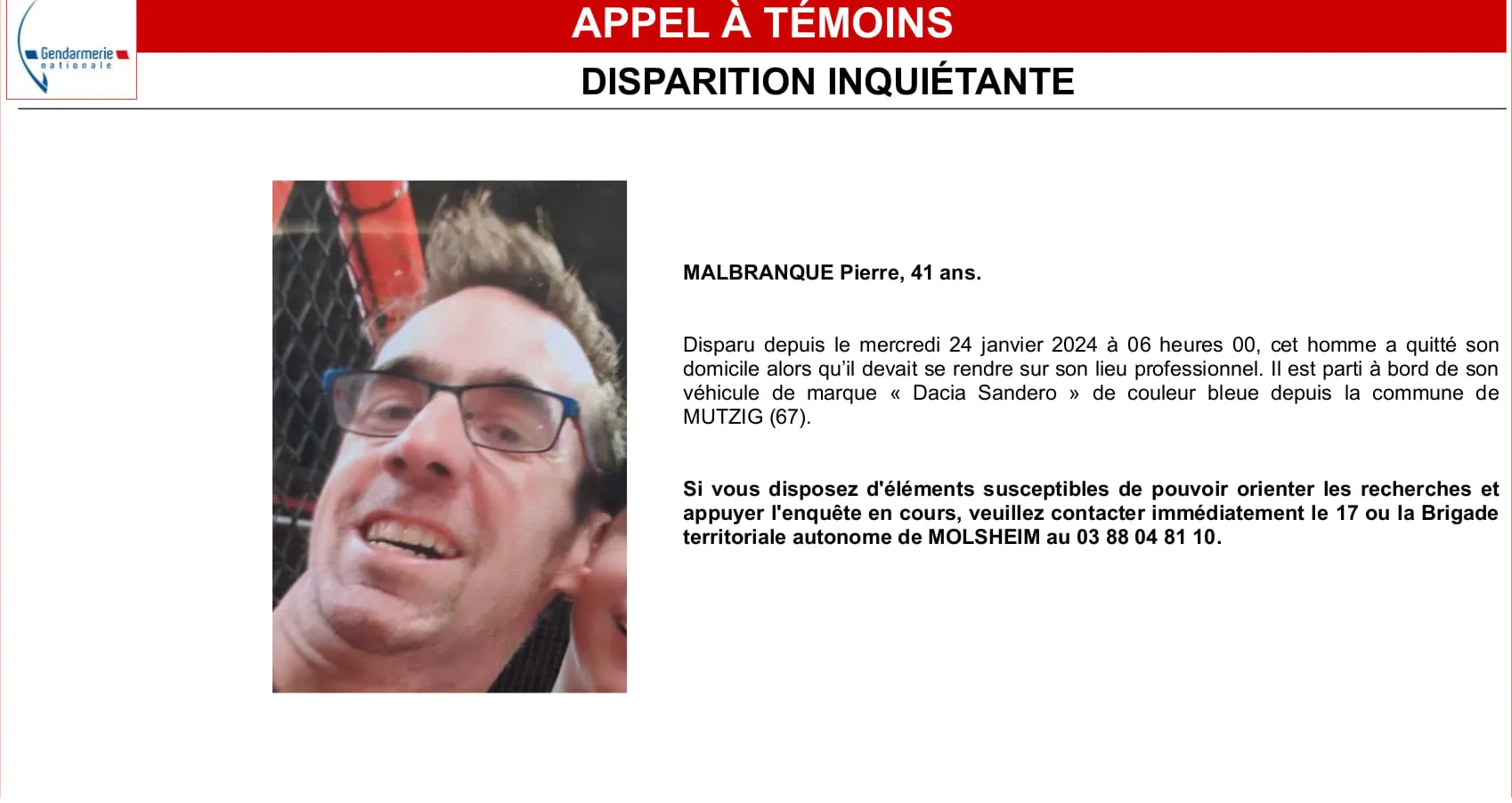 Disparition inquiétante à Mutzig