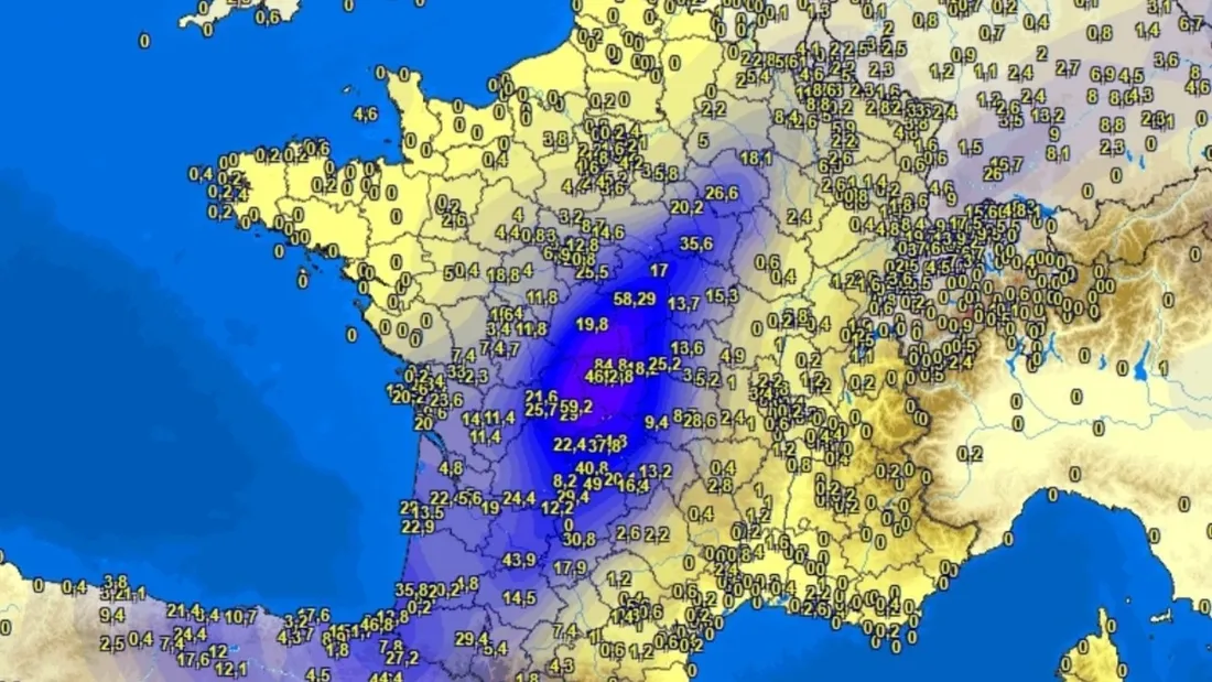 Carte des cumuls de précipitations du 21/06/23