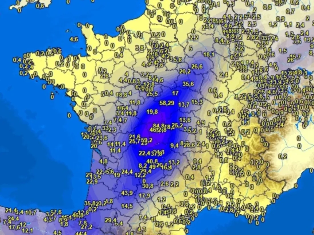Carte des cumuls de précipitations du 21/06/23