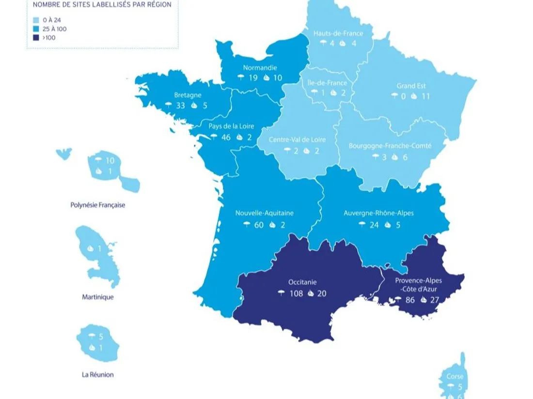 La carte des Pavillons Bleus 2023