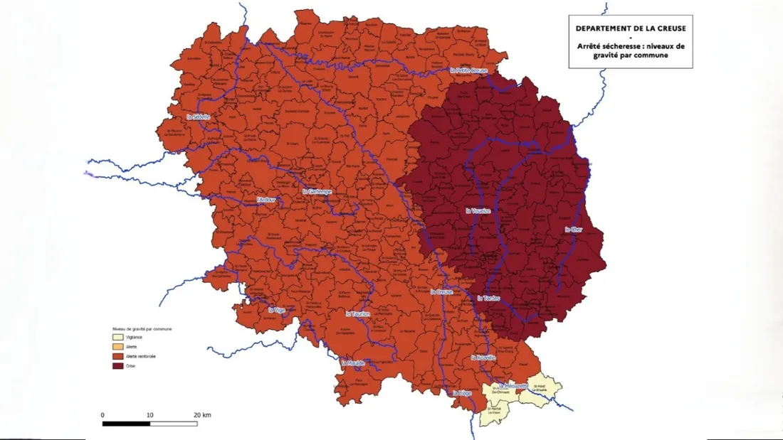 Carte de l'arrêté sécheresse du 24 juillet 2025 en Creuse