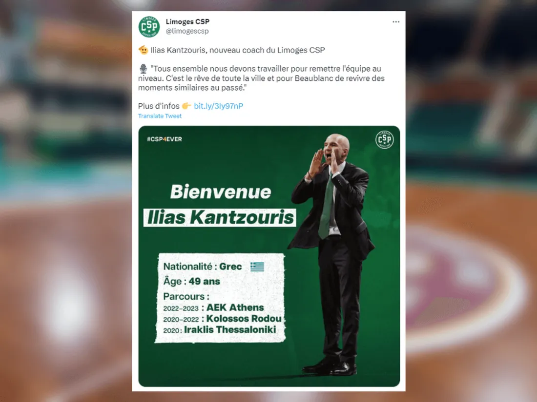Le Limoges CSP tient son nouvel entraîneur Ilias Kantzouris, qui remplace Massimo Cancellieri
