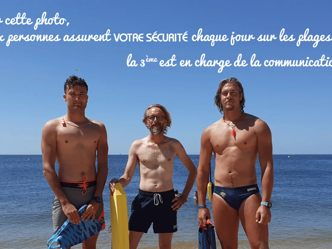 Frédéric Sauton, encadré de ses deux maîtres-nageurs 