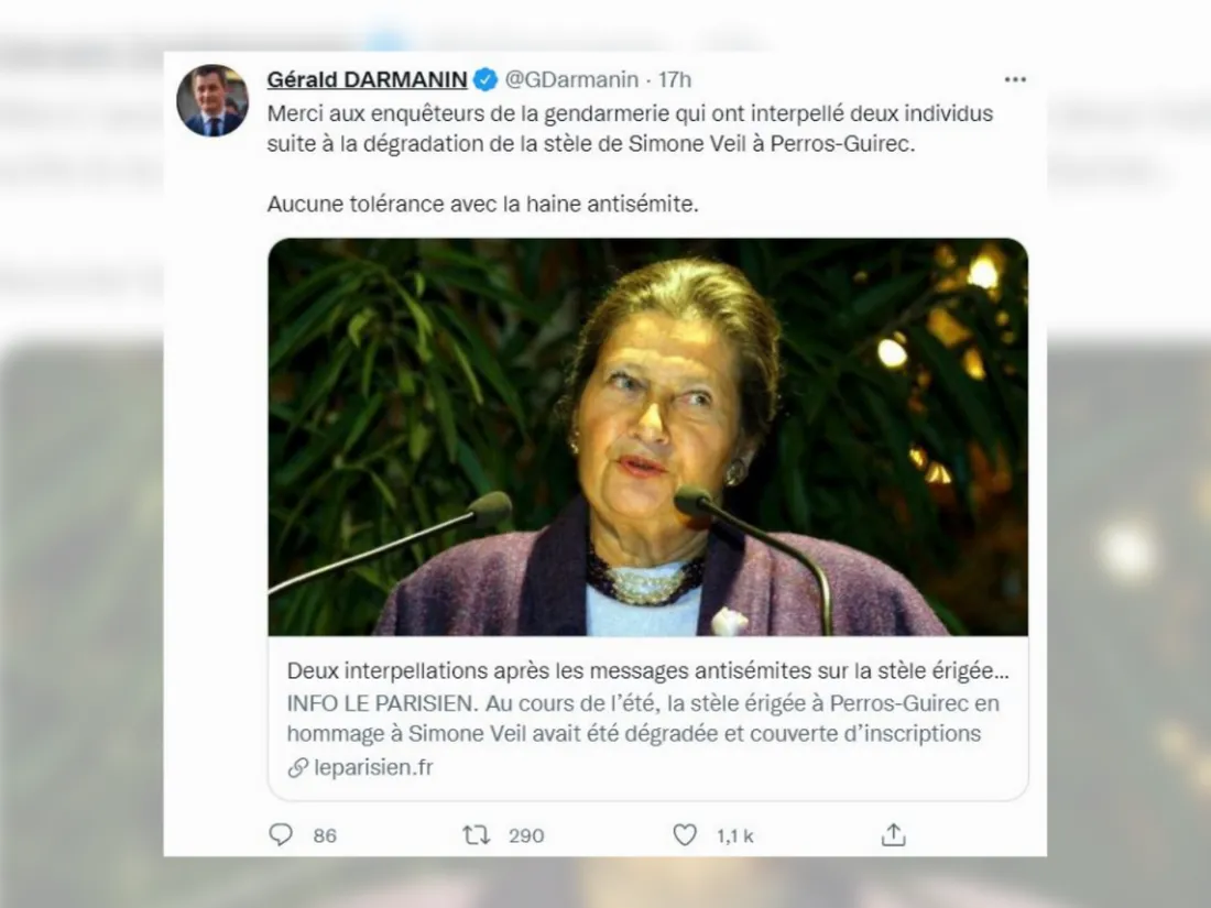 Gérald Darmanin a annoncé hier sur son compte Twitter l'arrestation de deux hommes.