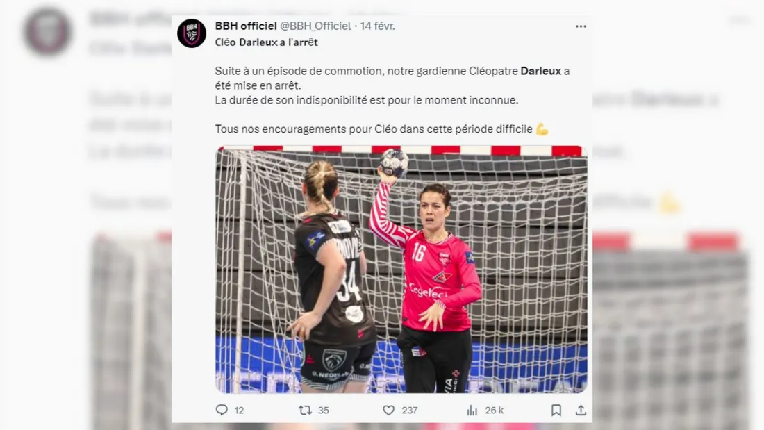 Cléopatre Darleux est absente des terrains depuis le 11 février dernier.