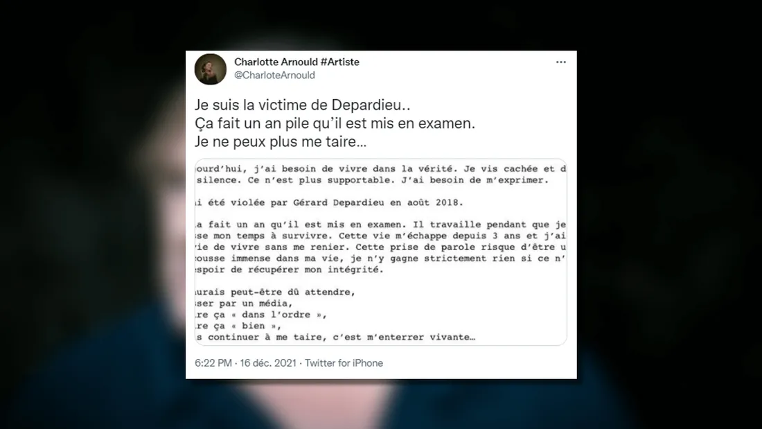 La comédienne Charlotte Arnould affirme avoir été violée par Gérard Depardieu