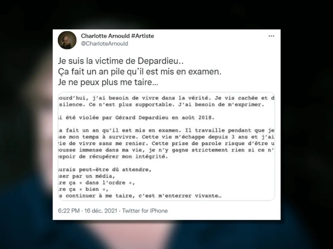La comédienne Charlotte Arnould affirme avoir été violée par Gérard Depardieu