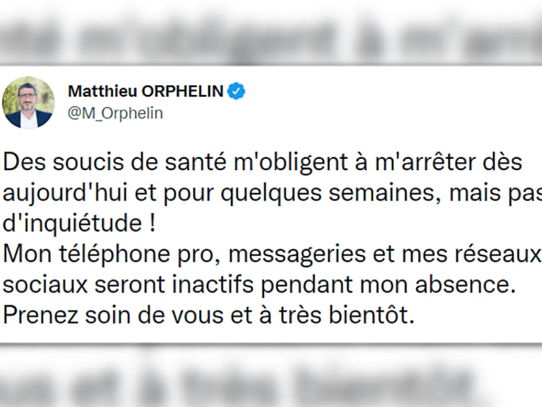 Matthieu Orphelin se retire la vie publique quelques semaines pour des soucis de santé