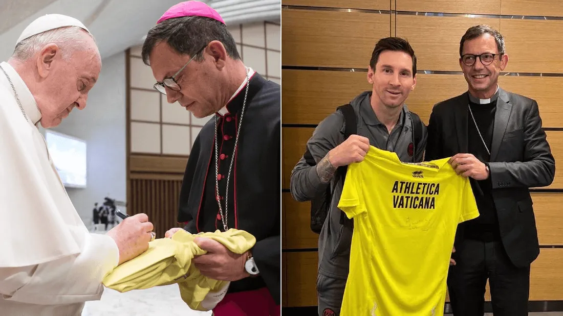 Messi reçoit un maillot dédicacé... par le pape François