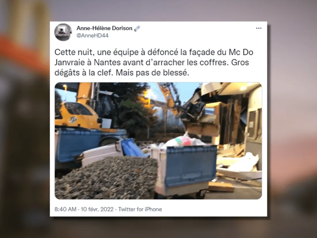 Nantes : un McDonald's "partiellement détruit" à la tractopelle lors d'un cambriolage