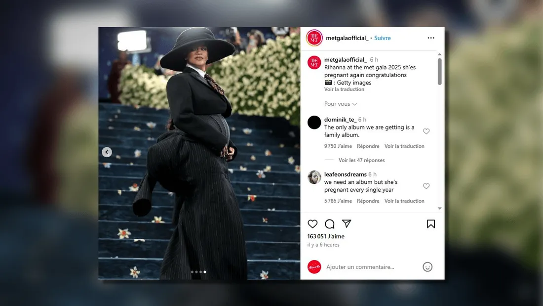 Rihanna annonce sa troisième grossesse.