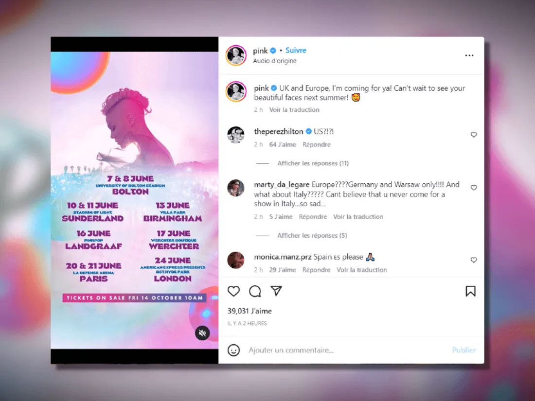 Pink sera en concert en France en 2023 !