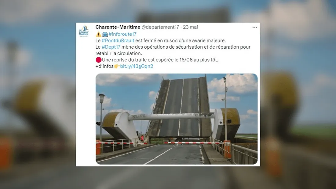 Le pont du Brault, qui relie la Charente-Maritime à la Vendée, inaccessible jusqu'au 16 juin