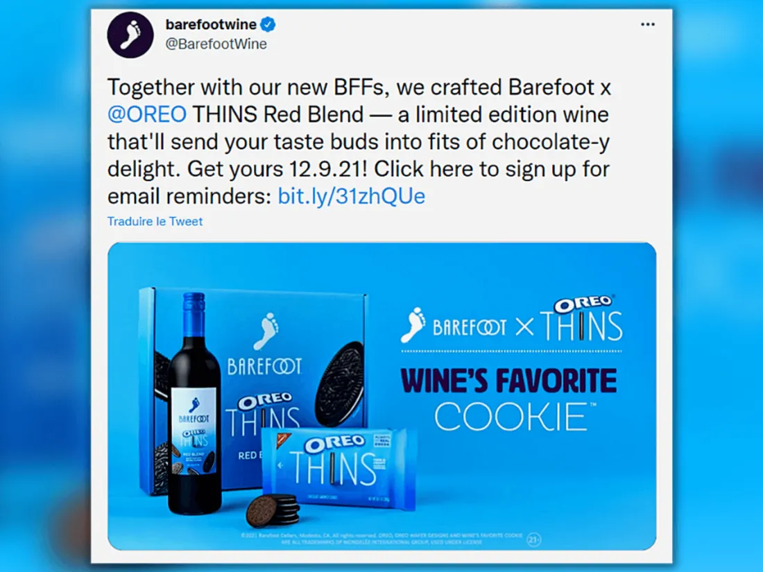 Aux États-Unis, Barefoot lance une édition limitée de vin rouge Oreo 
