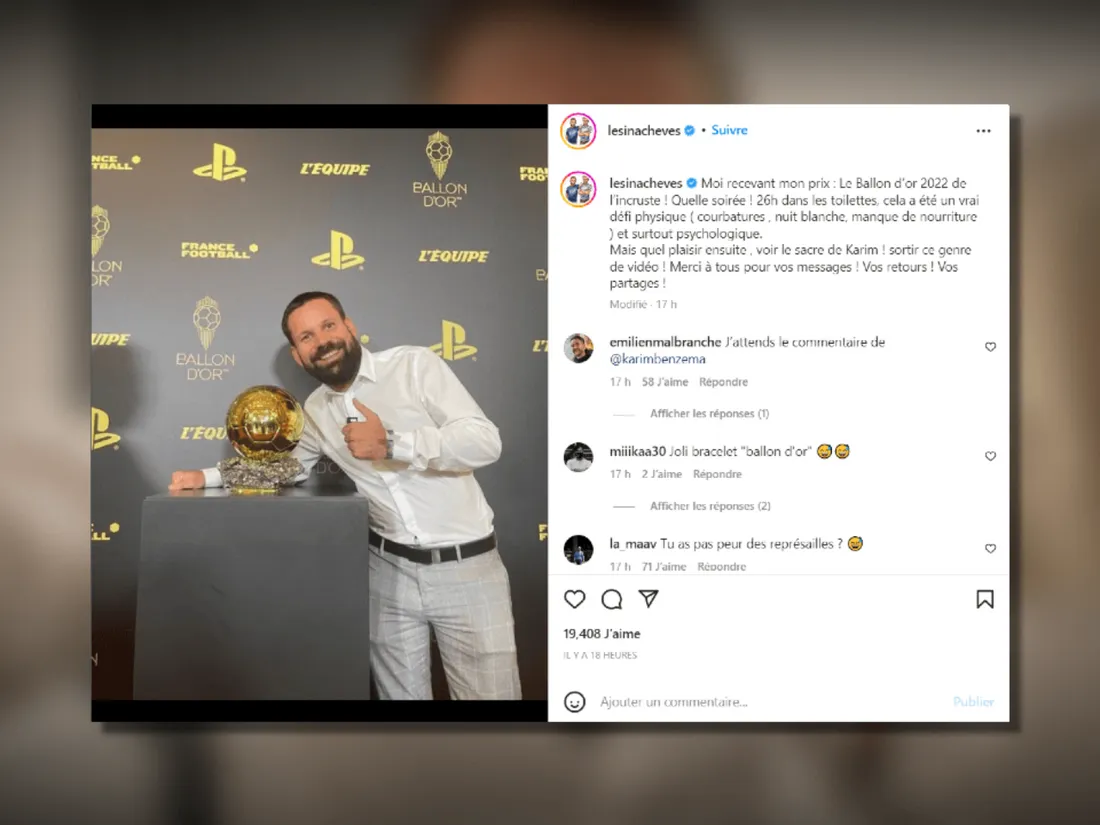 Ballon d’Or : un youtubeur s’incruste à la cérémonie en se cachant aux toilettes pendant 26 heures