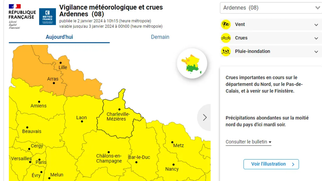 Capture d'écran Météo France