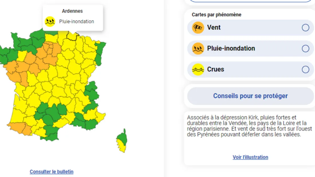 Capture d'écran Météo France