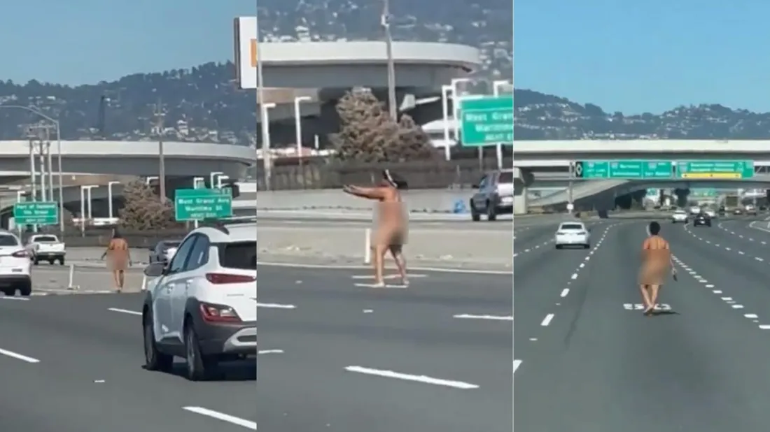 Une femme nue en crise tire avec une arme sur l'autoroute (VIDÉO)