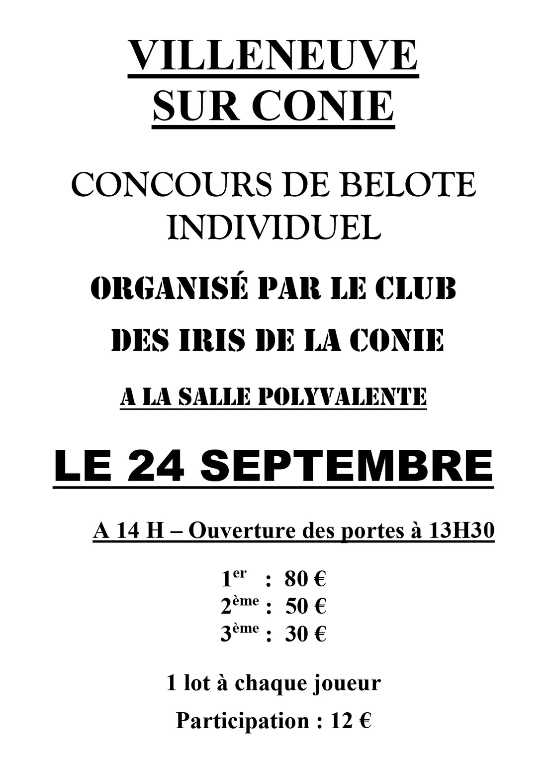 VILLENEUVE-SUR-CONIE (45) - Concours de belote 