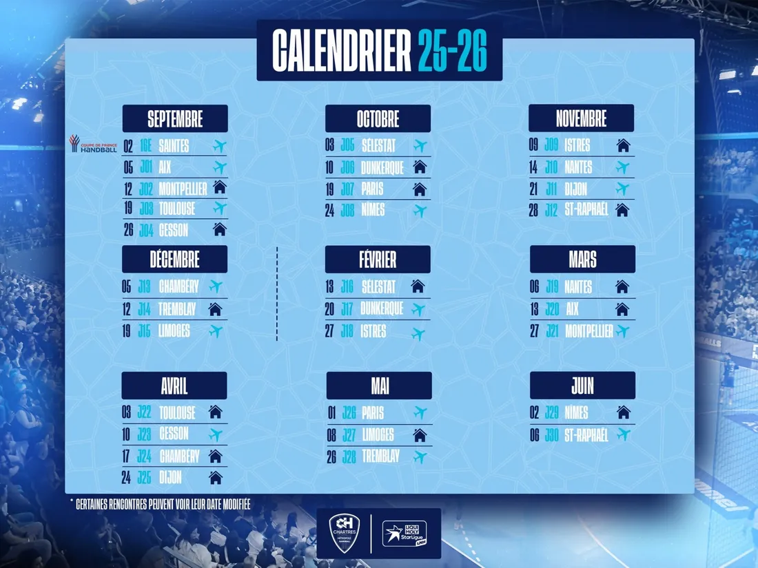 Starligue , le calendrier officiel de la saison 2025/2026, C'CMHB