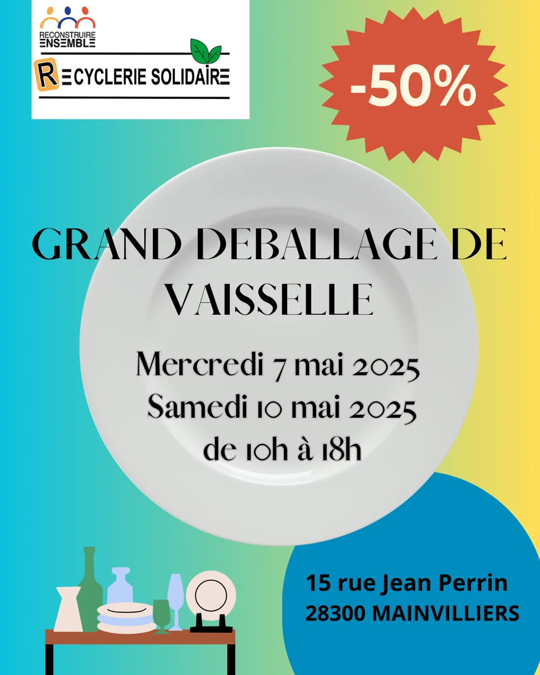 CHARTRES - Grand déballage de vaisselle de la Recyclerie Solidaire