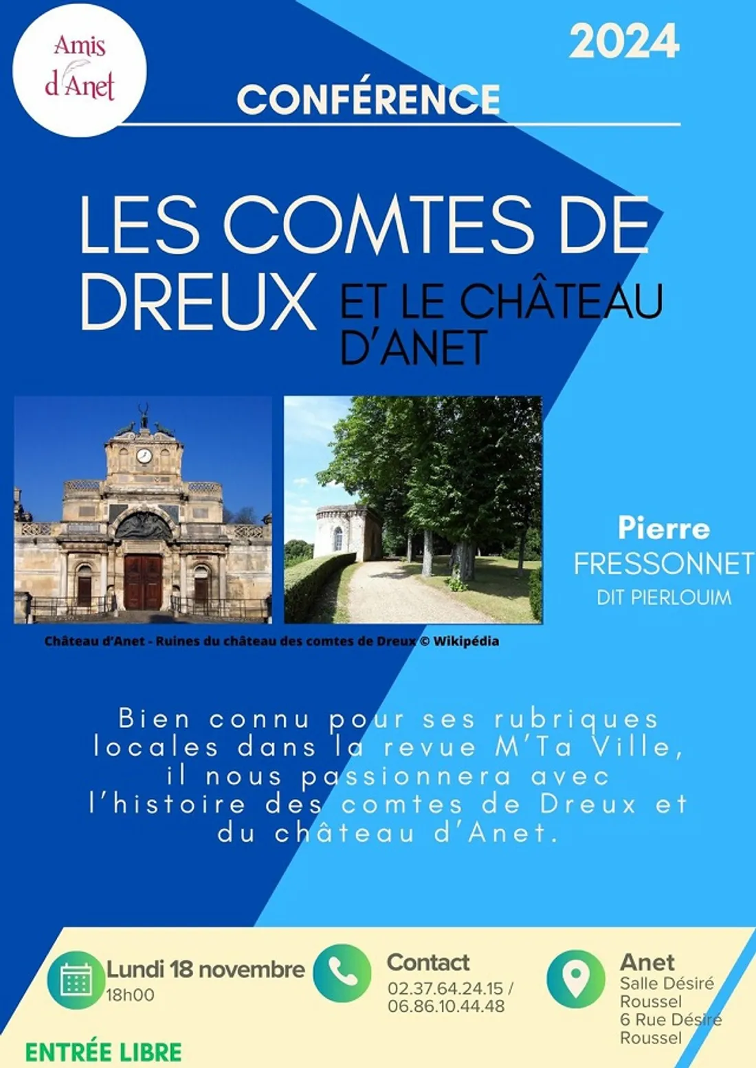 ANET - Conférence : Les comtes de Dreux et le château d'Anet