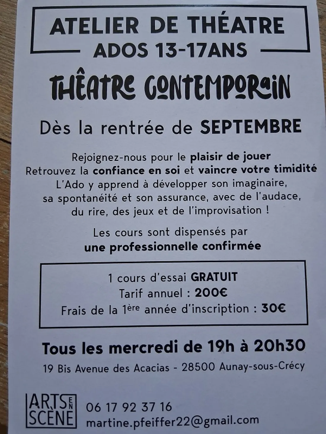 AUNAY-SOUS-CRÉCY - Atelier de théâtre ados