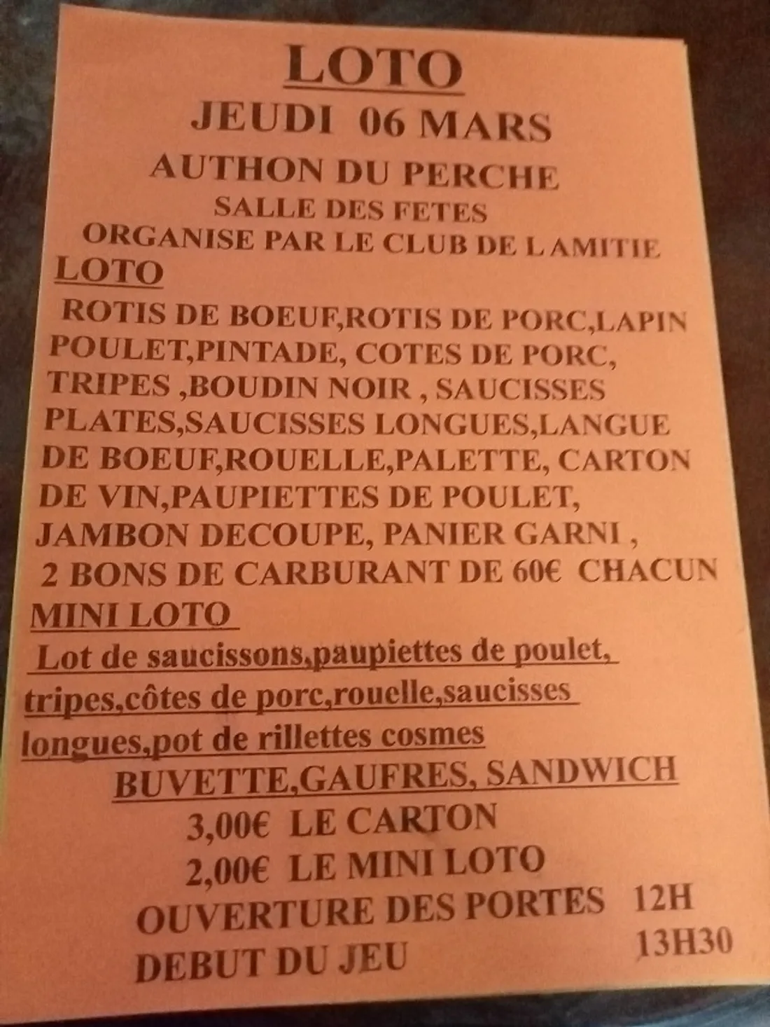 AUTHON-DU-PERCHE - Loto du club de l'amitié