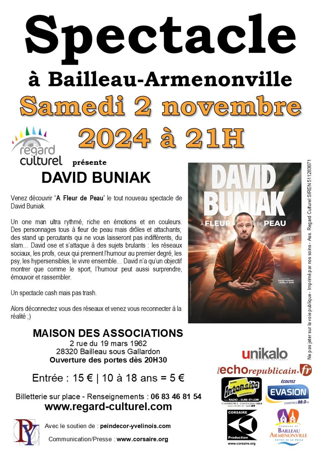 BAILLEAU-ARMENONVILLE - Spectacle : David Buniak, À fleur de peau