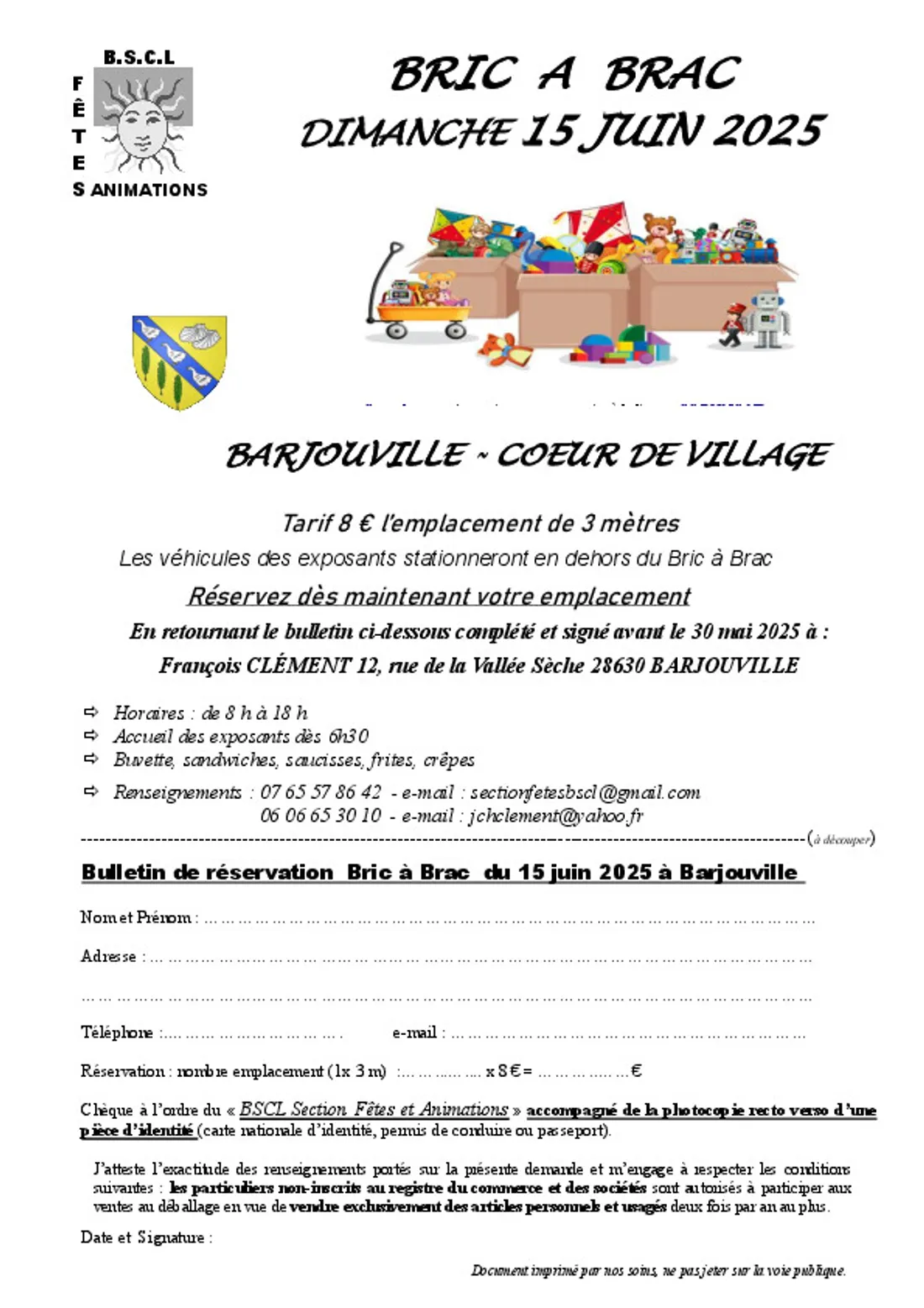 BARJOUVILLE - Bric-à-brac de BSCL Fêtes Animations
