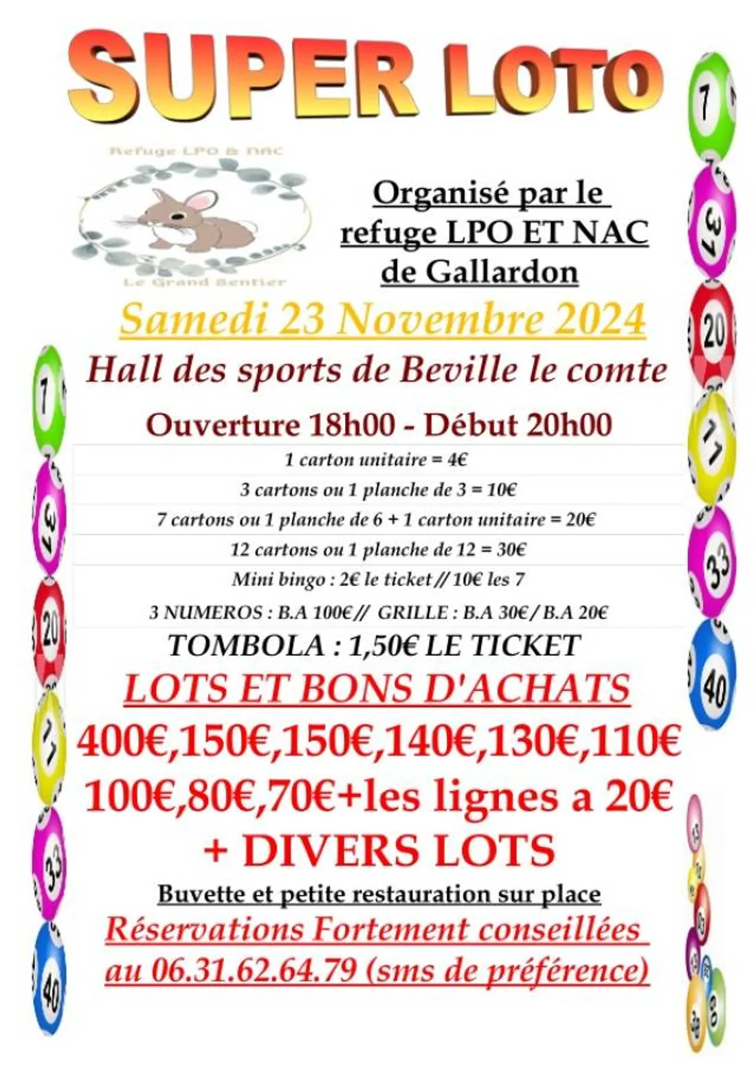 BÉVILLE-LE-COMTE - Loto du Refuge LPO et NAC de Gallardon