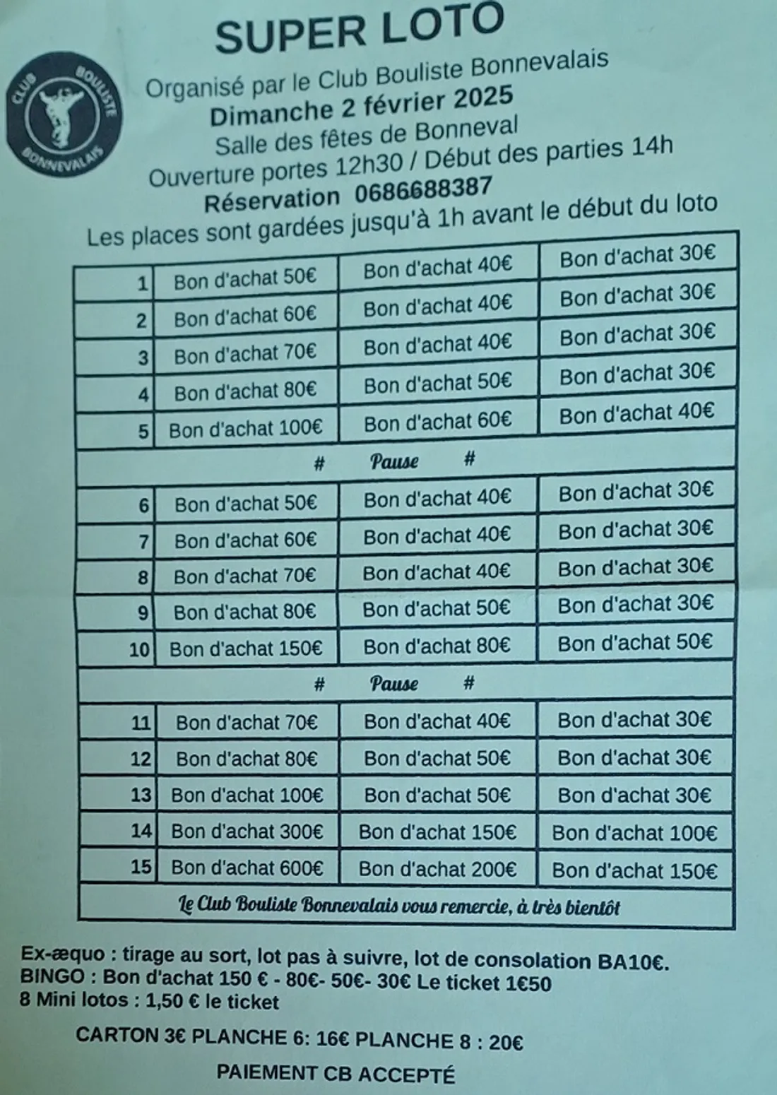 BONNEVAL - Super loto du Club Bouliste Bonnevalais