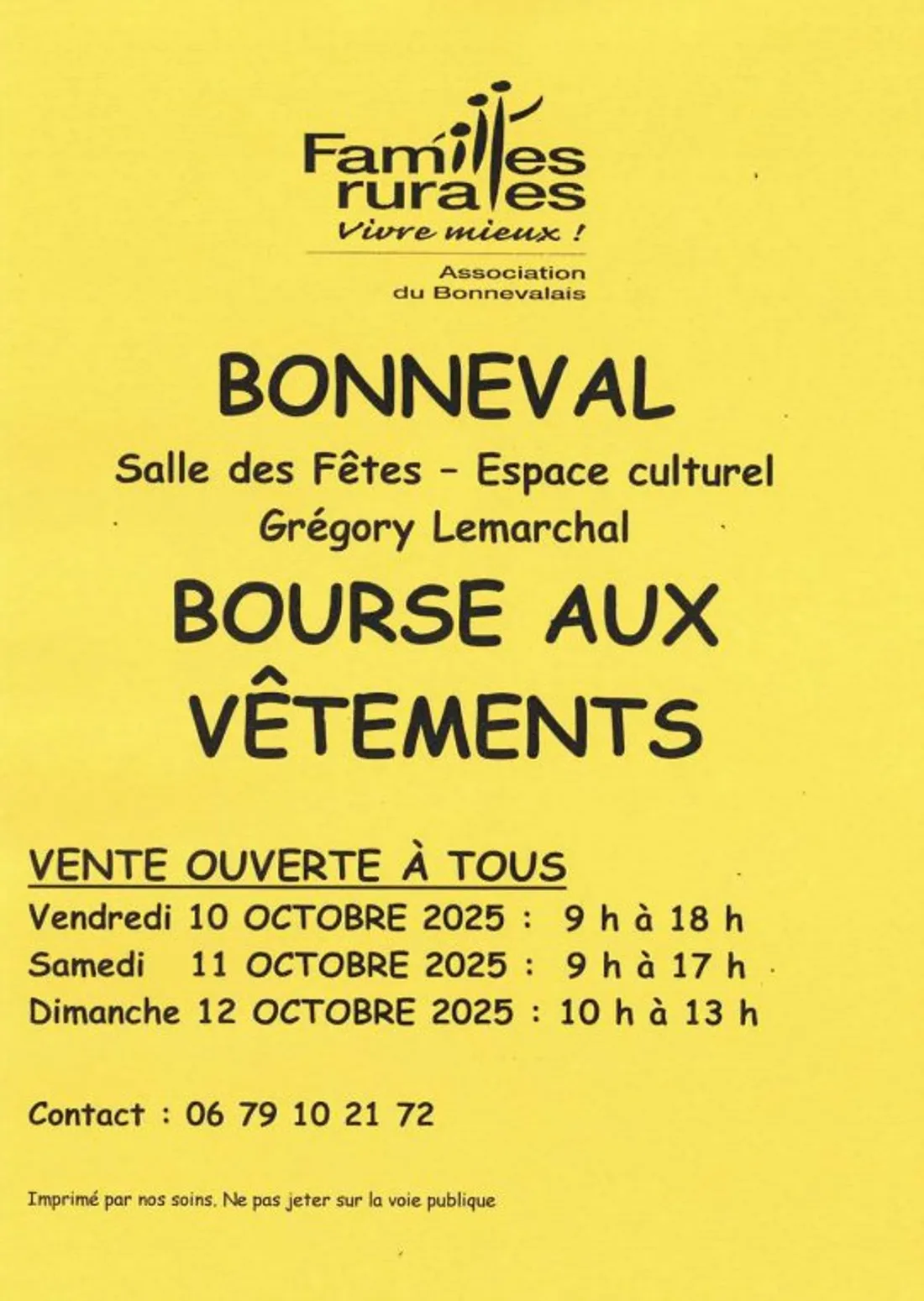 BONNEVAL - Bourse aux vêtements des Familles Rurales