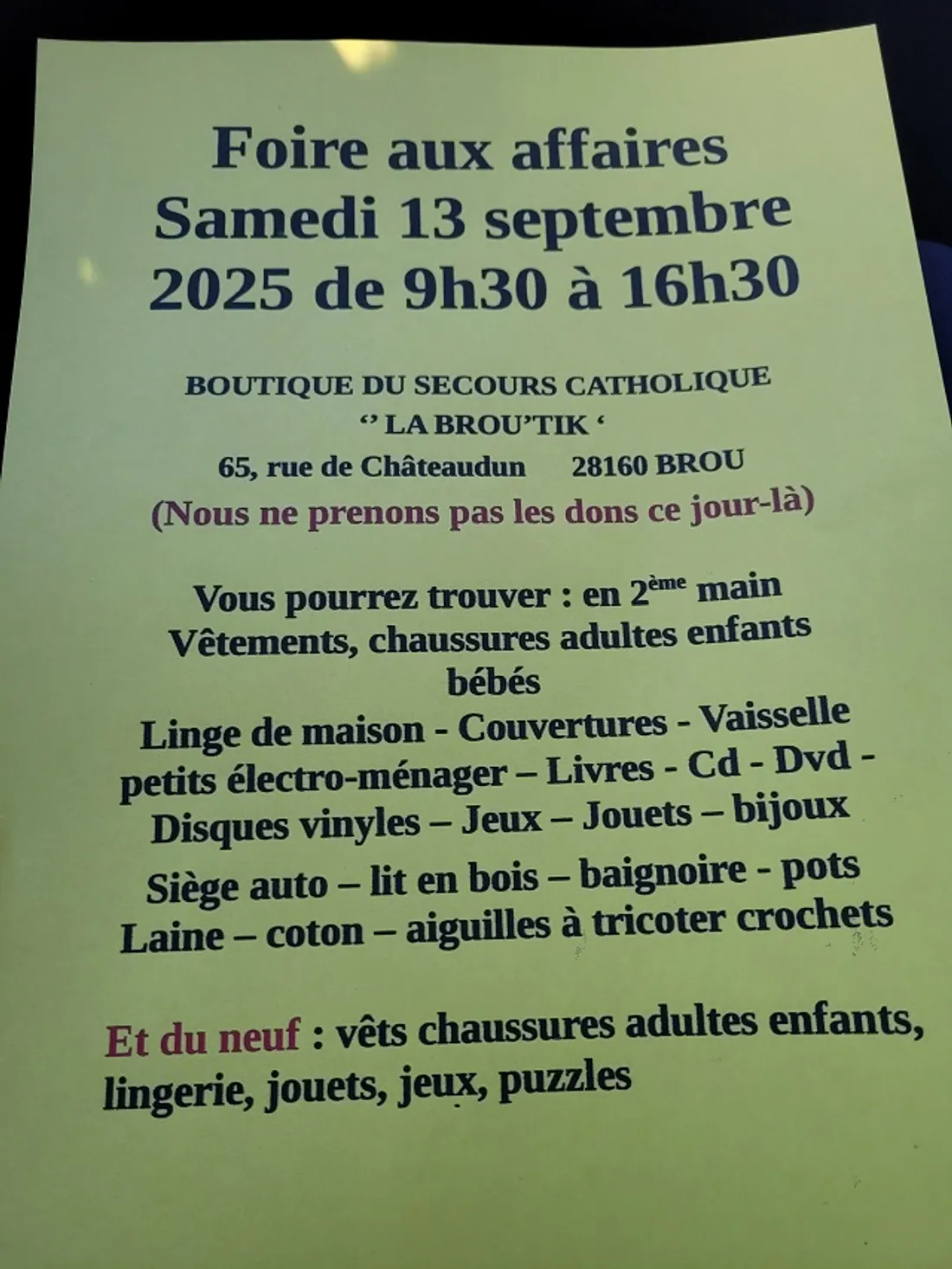 BROU - Foire aux affaires à la Brou'Tik du Secours Catholique