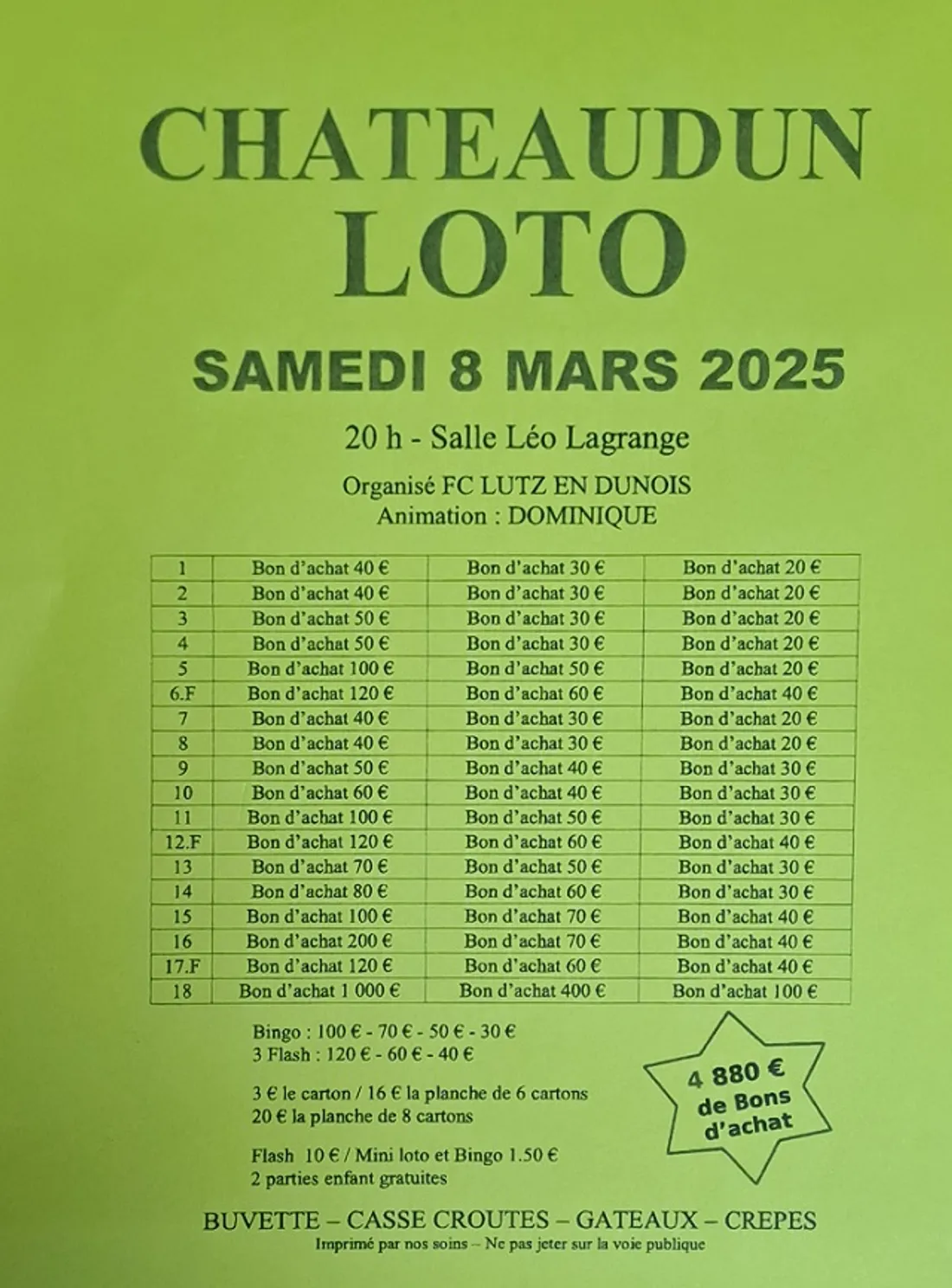 CHÂTEAUDUN - Loto du FC Lutz-en-Dunois