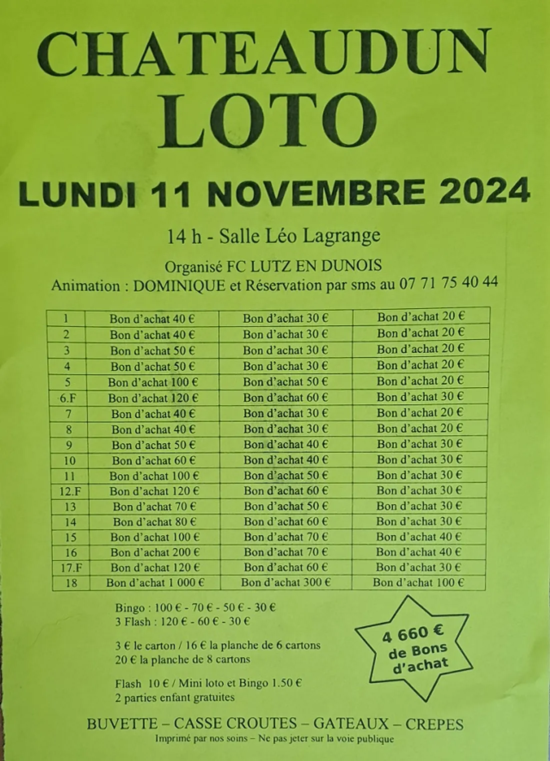 CHÂTEAUDUN - Loto du FC Lutz-en-Dunois