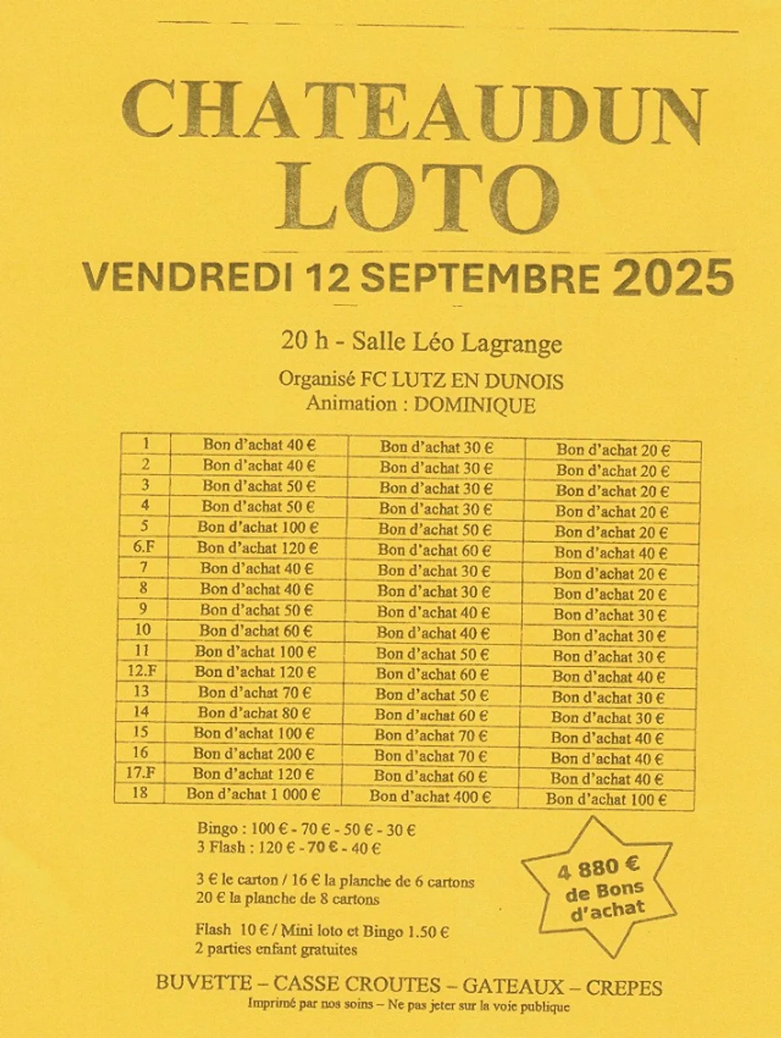 CHÂTEAUDUN – Loto du FC Lutz-en-Dunois