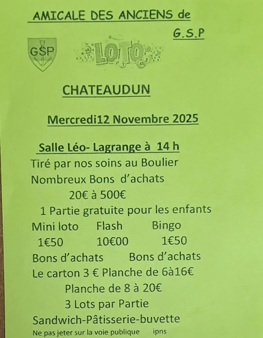 CHÂTEAUDUN - Loto de l'Amicale des Anciens de la GSP