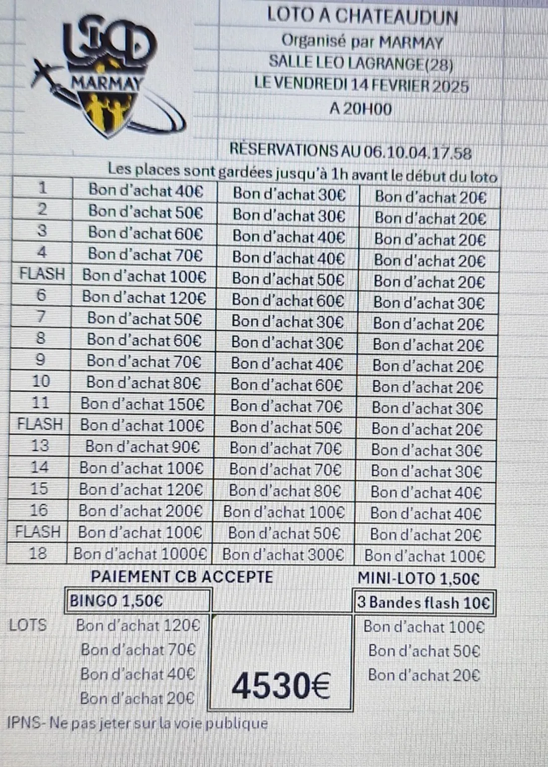 CHÂTEAUDUN - Loto de Marmay