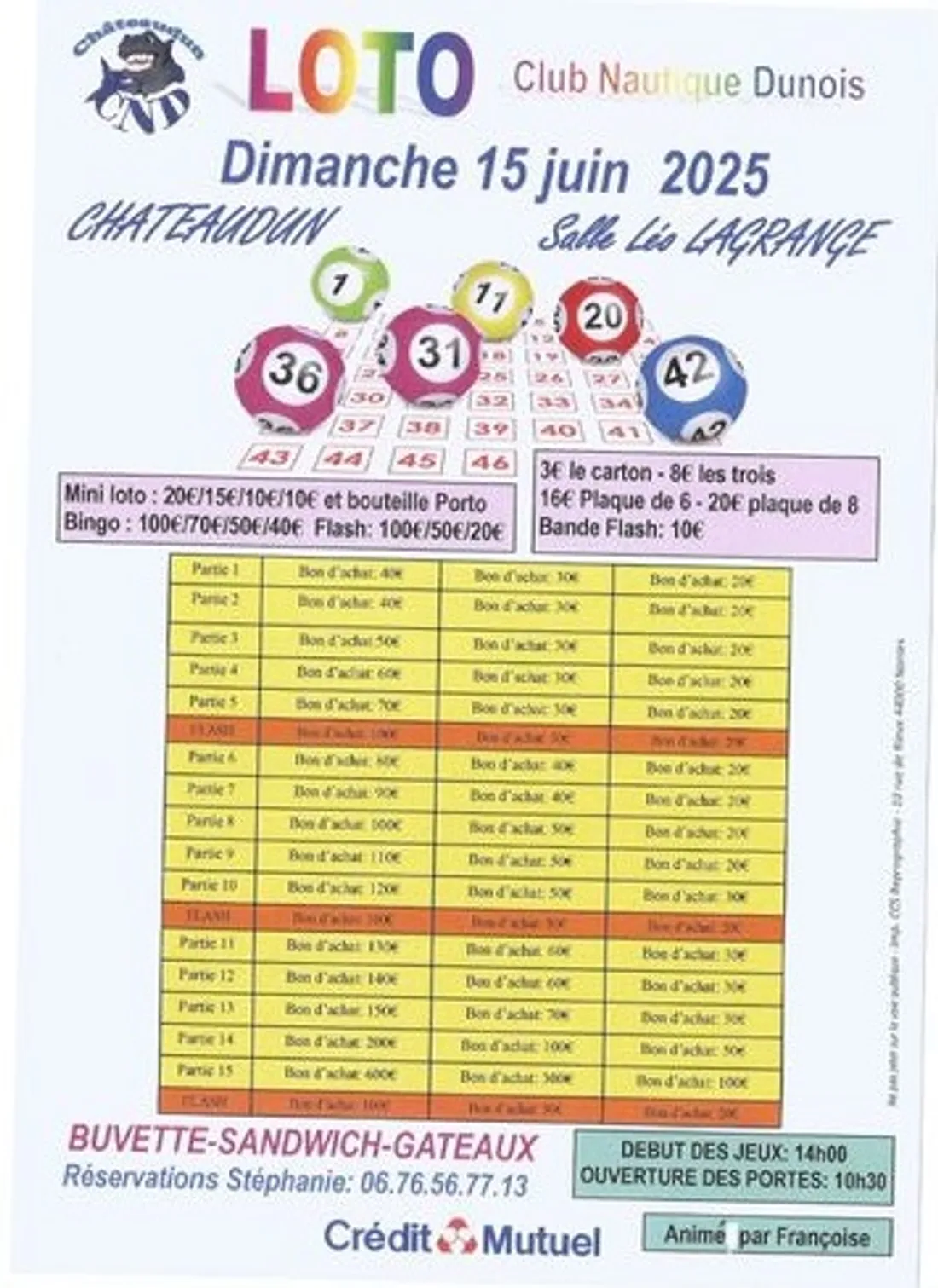 CHÂTEAUDUN – Loto du Club Nautique Dunois