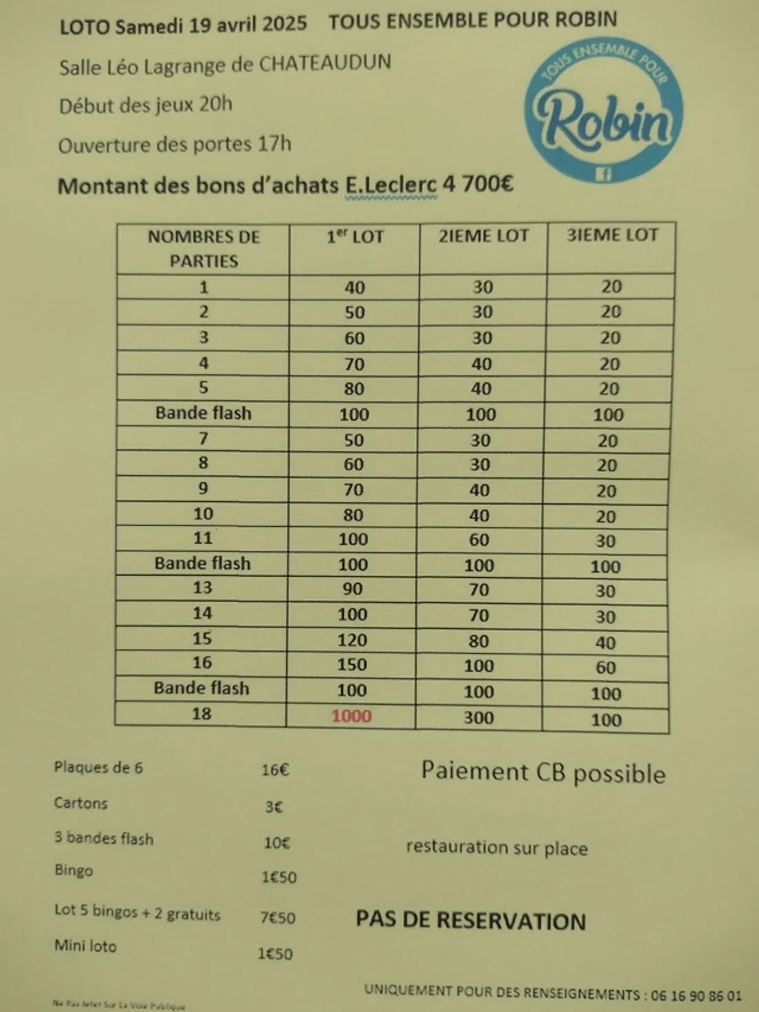 CHÂTEAUDUN - Loto de Tous ensemble pour Robin