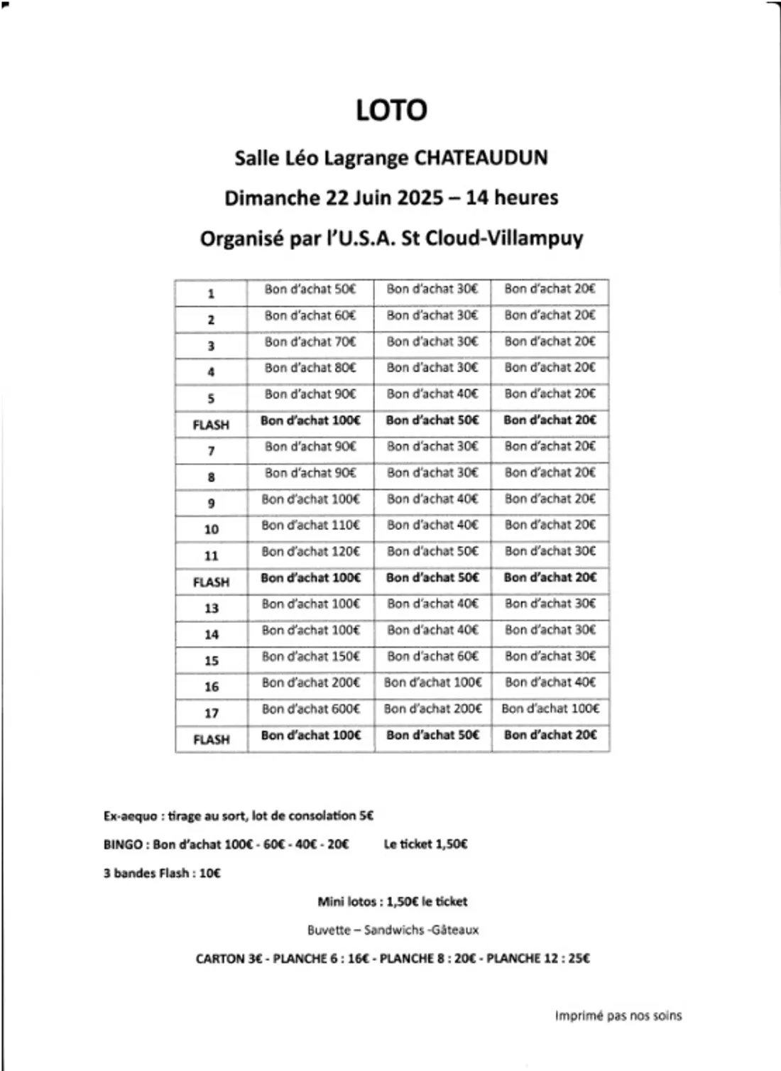 CHÂTEAUDUN - Loto de l'USA Saint-Cloud-Villampuy