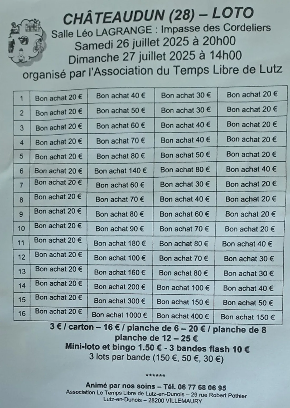 CHÂTEAUDUN - Loto de l'association du Temps Libre de Lutz