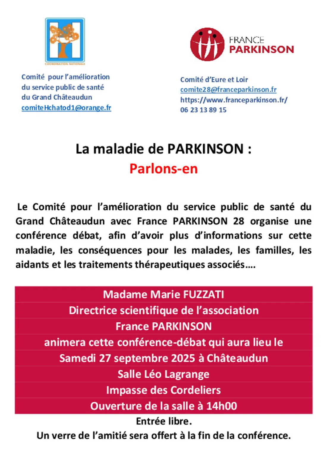 CHÂTEAUDUN - Conférence : Parkinson parlons-en