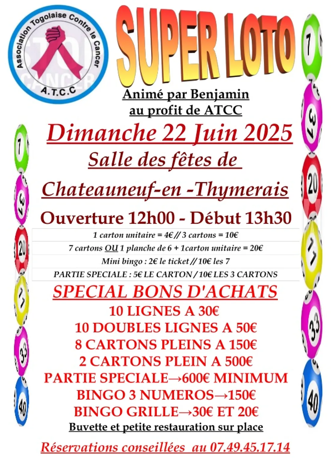 CHÂTEAUNEUF-EN-THYMERAIS - Super Loto de l'Association Togolaise Contre le Cancer