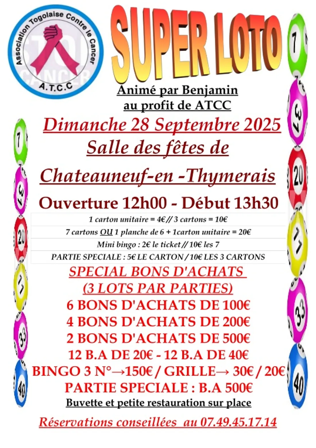 CHÂTEAUNEUF-EN-THYMERAIS - Loto de l'Association Togolaise Contre le Cancer