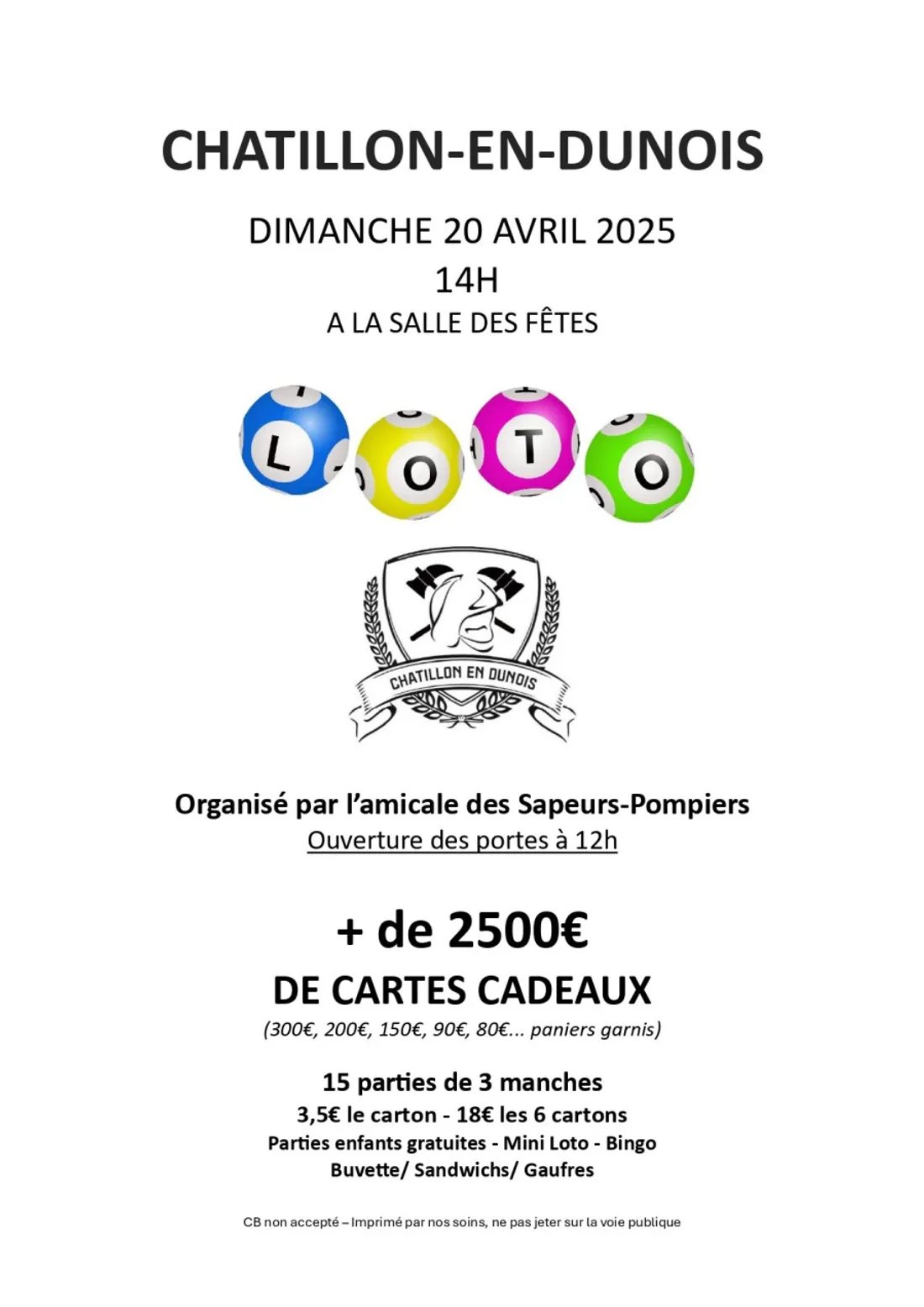 CHÂTILLON-EN-DUNOIS - Loto des sapeurs-pompiers
