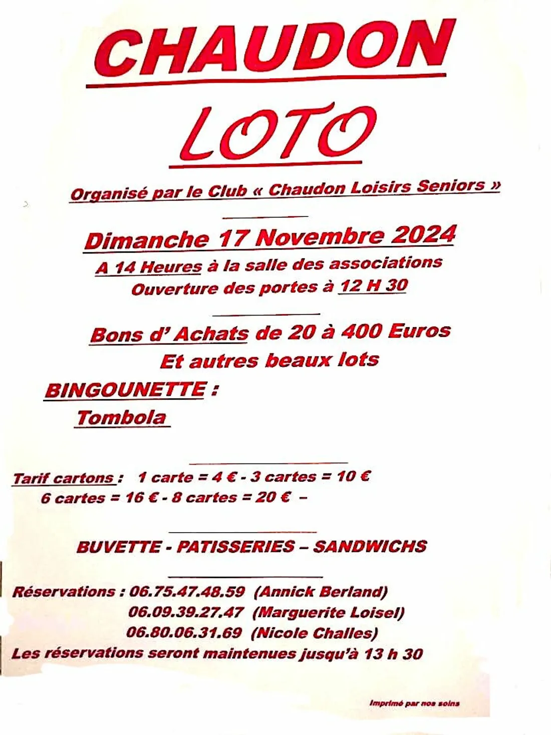 CHAUDON - Loto de Chaudon Loisirs