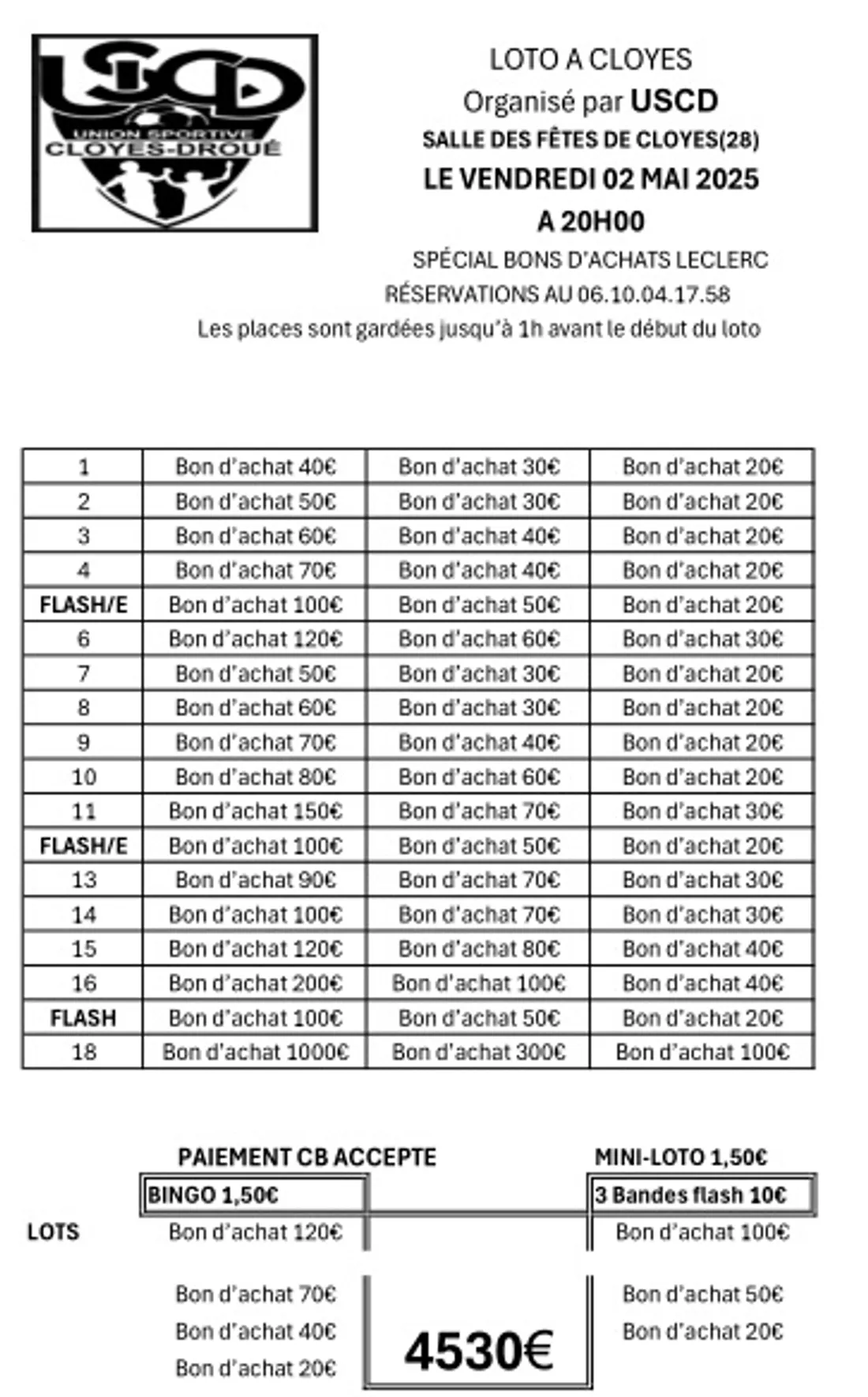 CLOYES-SUR-LE-LOIR - Loto de l'USCD